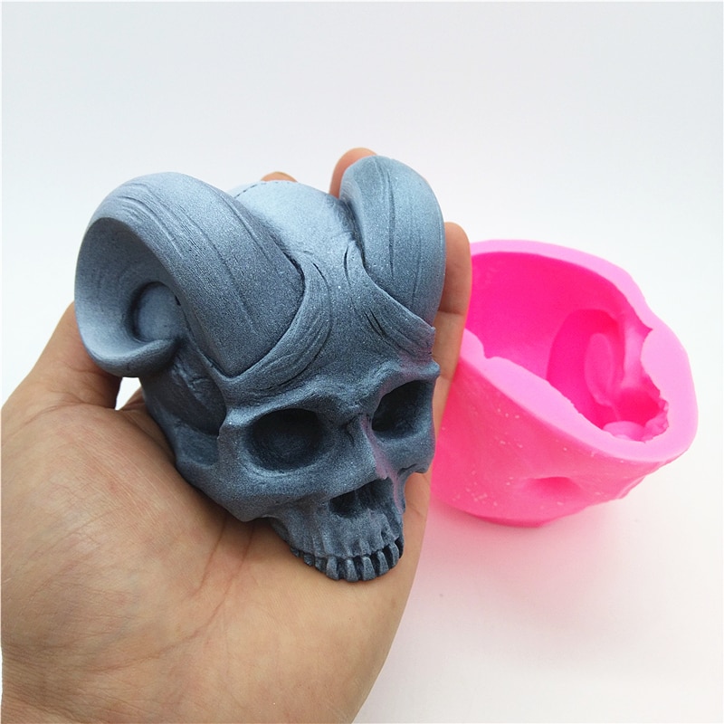 Silicone Concrete Horn Skull  Mold DIY 4