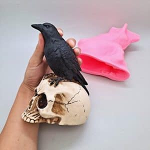 Crow On Skull Statue Silicone Mold For Concrete Plaster Resin-2