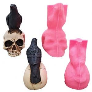 Crow On Skull Statue Silicone Mold For Concrete Plaster Resin